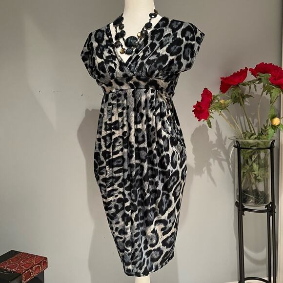 New Jus d’Orange Paris Leopard Print Tulip Dress with Pockets Made In Fr… NWT - Picture 2 of 14